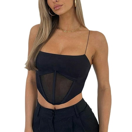 

Sexy Spaghetti Straps Bustiers Corset Crop Tops Mesh Spliced Camisoles Summer Women s Wrap Tube Tops Party Club Vest