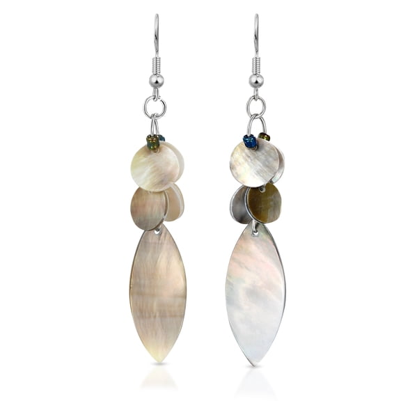Beach Inspired Grey Mother of Pearl Seashell & Bead Cluster Dangle Earrings