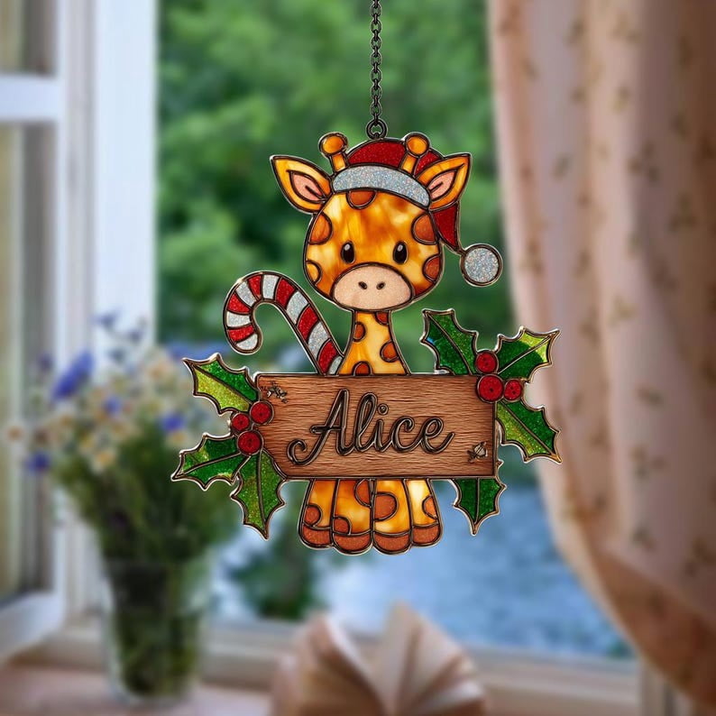 Personalized Giraffe Ornament - Giraffe Hologram Gift for Christmas 2025 - Custom Giraffe Suncatcher For Christmas - Custom Name Ornament