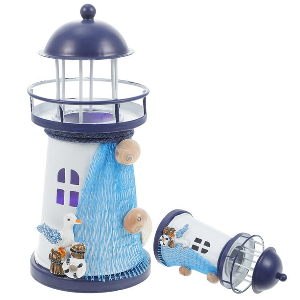 Lighthouse Decor Natical Marine Model Tealight Holder Mediterranean Style  Hand Painted Lighthouse Nautical Fish Net Shell Buoy Decor (S/Sea Gull) 