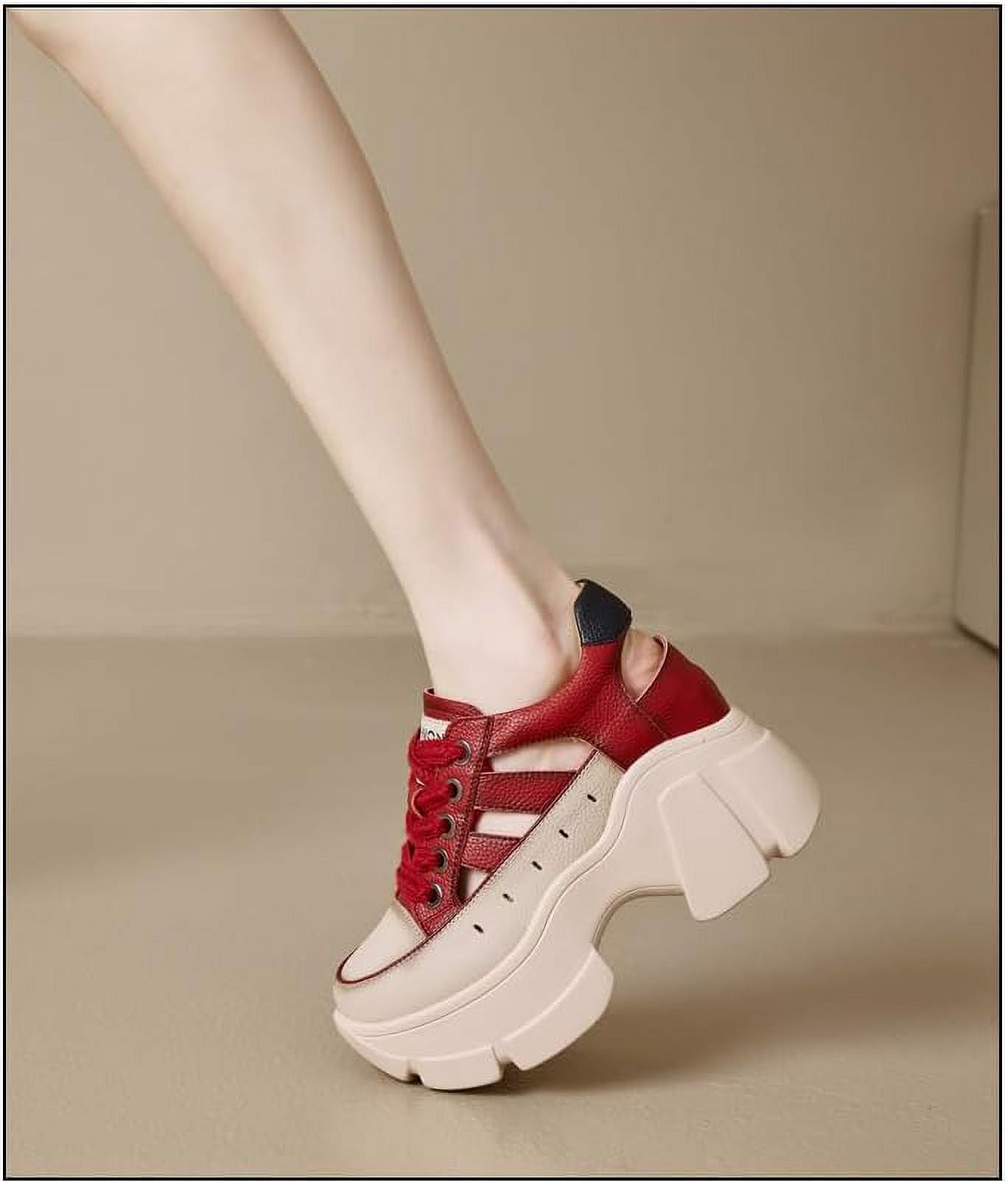Women's Leather Hollow Breathable Platform Casual Sneakers