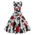 thumbnail image 3 of Femmes Robes d'Été Sans Manches Vintage Floral Parti Swing Taille-Minceur Midi Robe Robes de Retour, 3 of 3