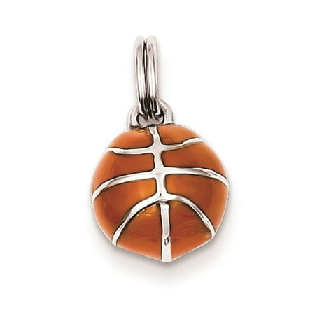 Sterling Silver 3D Enameled Basketball Solid & Polished Charm Pendant 11mmx10mm
