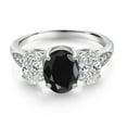 thumbnail image 2 of Gem Stone King 10K White Gold Black Sapphire White Lab Grown Diamond 3-Stone Engagement Ring for Women | 2.50 Cttw | Gemstone September Birthstone | Oval 8X6MM and 6X4MM, 2 of 5