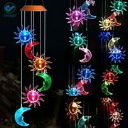 Deago Color Changing Solar Power LED Wind Chime Sun and Moon Wind Mobile Portable Waterproof Outdoor Decorative Romantic Wind Bell Light for Patio Yard Garden Home