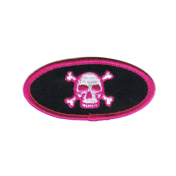 Pink Skull Crossbones Badge Patch Name Tag Symbol Embroidered Iron On Applique