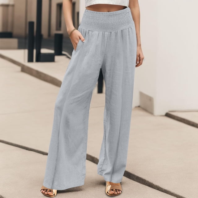 Baodmurt High Waist Pants for Women Wide-Leg Boyfriend Drawstring , Sweatpants for Holiday, Gray S