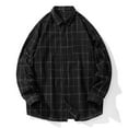 thumbnail image 2 of Men's Shirts Fall Long Sleeve Button Down Business Plaid Shirt Jacket with Pocket Casual Plus Size Loose Collar Mens Dress Shirts Black L, 2 of 9