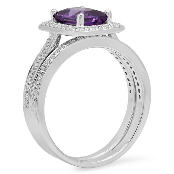 Dazzlingrock Collection 3.20 Carat (ctw) 10K Amethyst & White Cubic Zirconia Halo Bridal Set, White Gold, Size 6