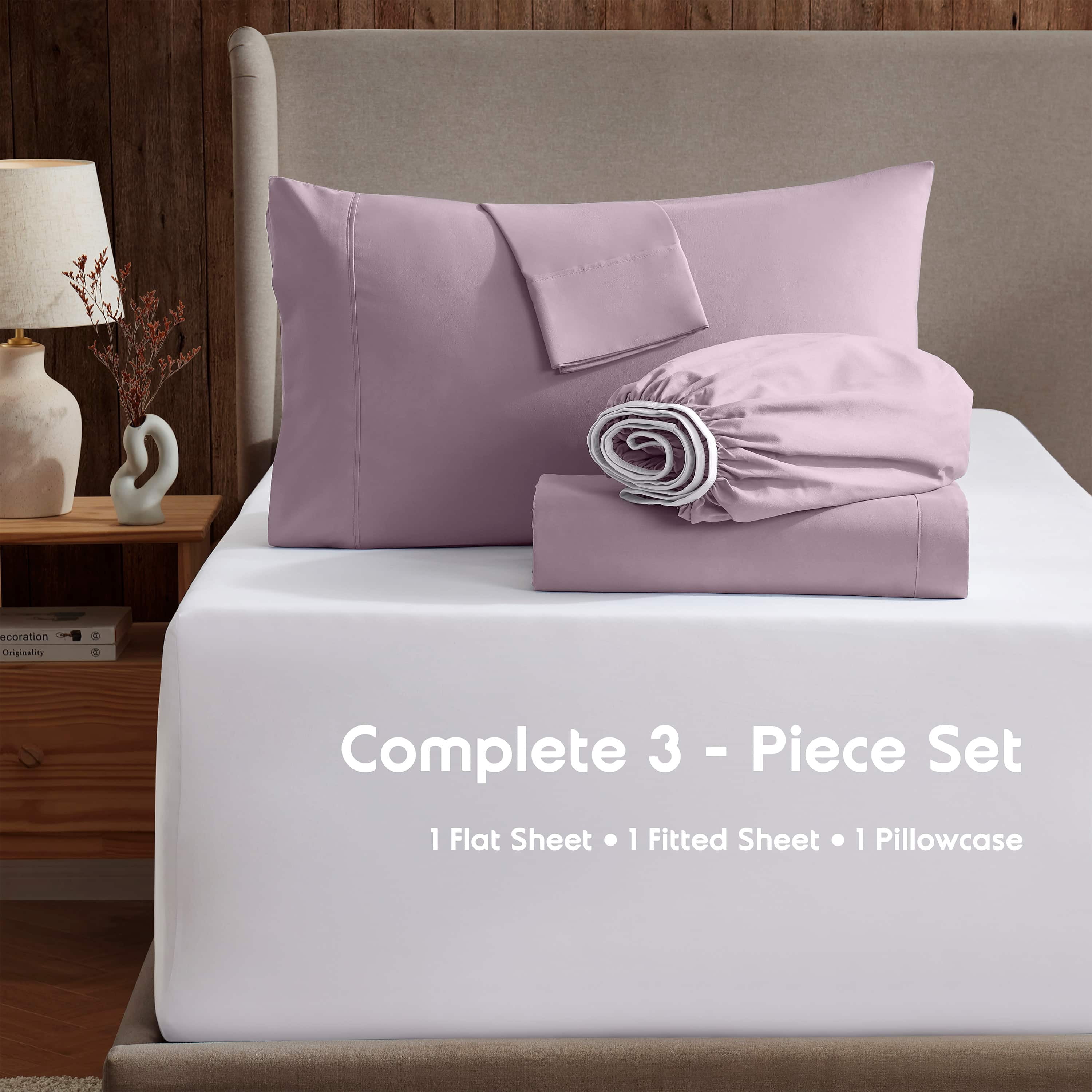 LammaLoe Extra Deep Pocket Twin Xl Sheets Set, 3 Piece, Fits 18"-24" Mattress, Breathable & Extra Soft Bed Sheets, Dusty Purple