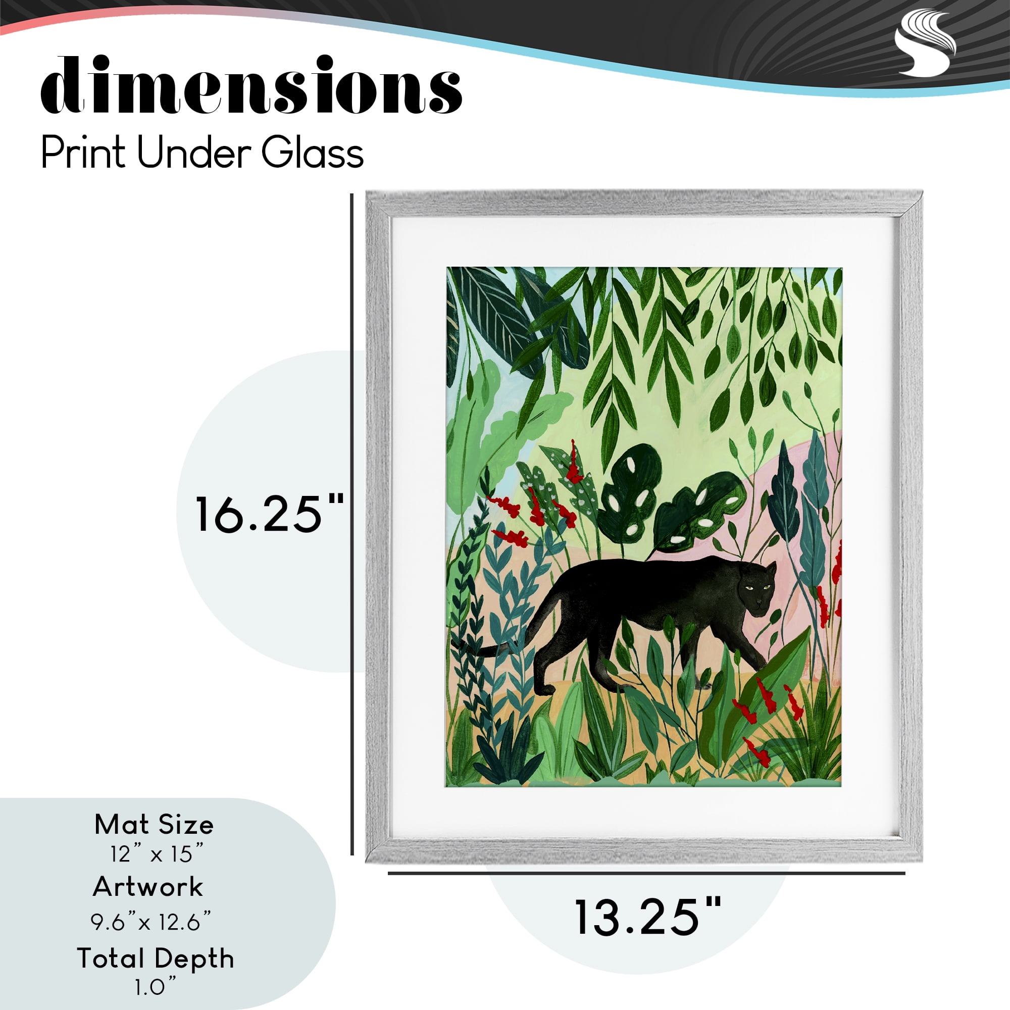 Stoic Panther Tropical Forest Gray Framed Print Under Glass, design by Nabeela Rumi