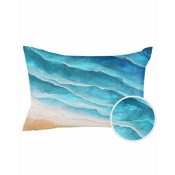Outdoor Pillows Waterproof, Teal Blue Beach Coastal Throw Pillows with Inserts Included, Summer Nautical Seaside Ocean Ombre Indoor Outdoor Decorative Lumbar Pillow for Bed/Couch/Patio 12"x20", 1Pcs