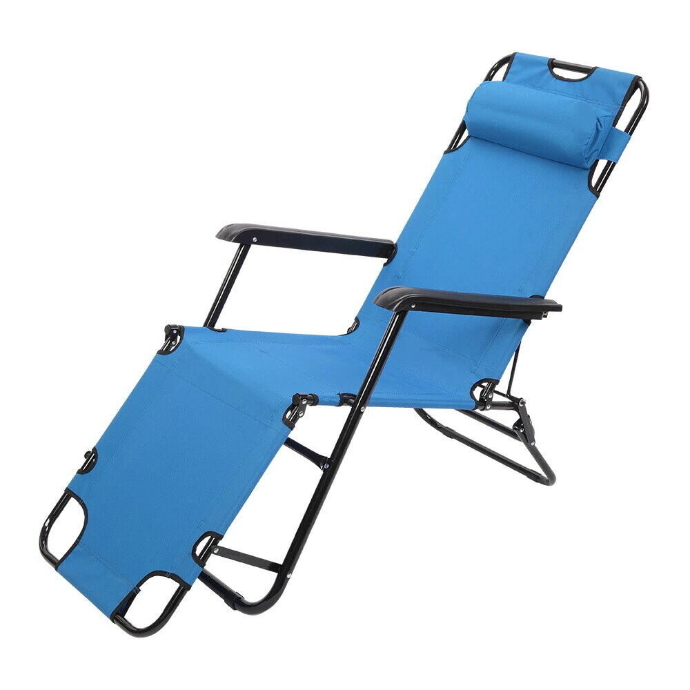 Folding Beach Lounge, Reclining Lounge Chair Unbranded Outdoor Lounger for Patio Pool Lawn Garden (Blue) - image 1 of 8