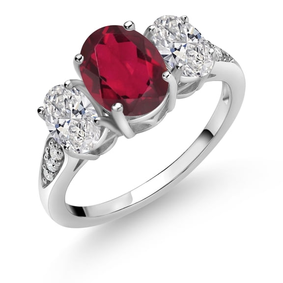 Gem Stone King 10K White Gold Ruby Red Mystic Topaz, White Lab Grown Diamond Engagement Ring for Women | 2.14 Cttw | Oval 8X6MM | Gemstone November Birthstone | Size 5
