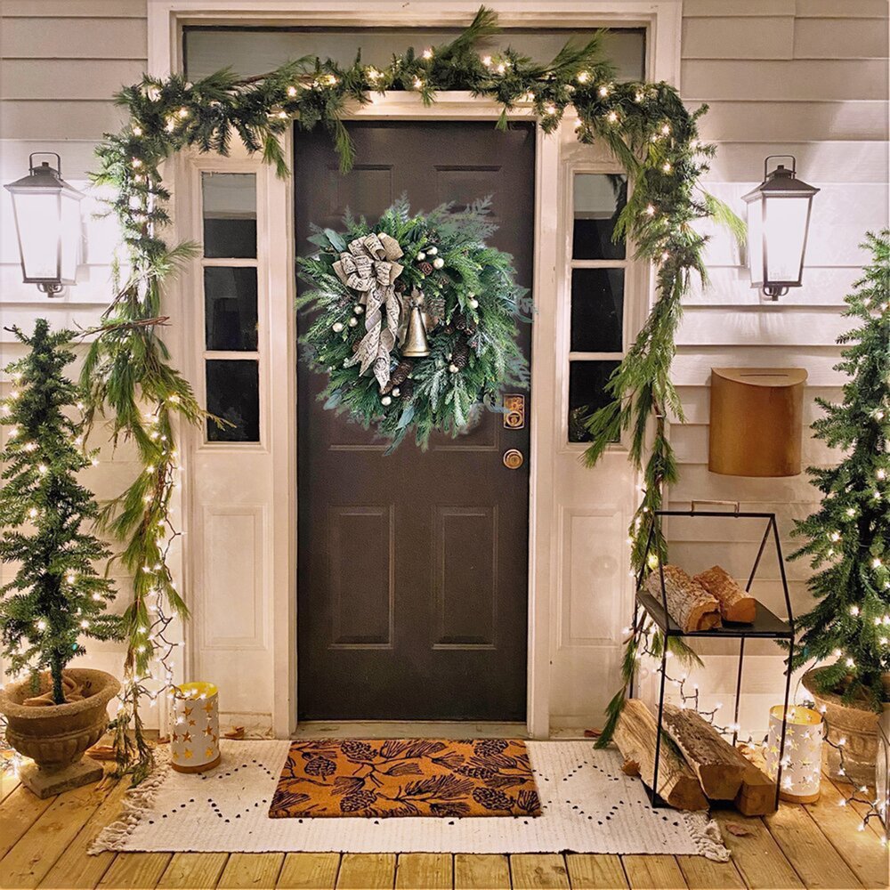 Couronne De Noël Pour Porte D'Entrée - Décorations Festives Rouge Et Vert