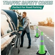 BESEA 8 Pack 28 inch PVC Traffic Cones, Green Safety Cone with 6 inch Reflective Collar for Driveway