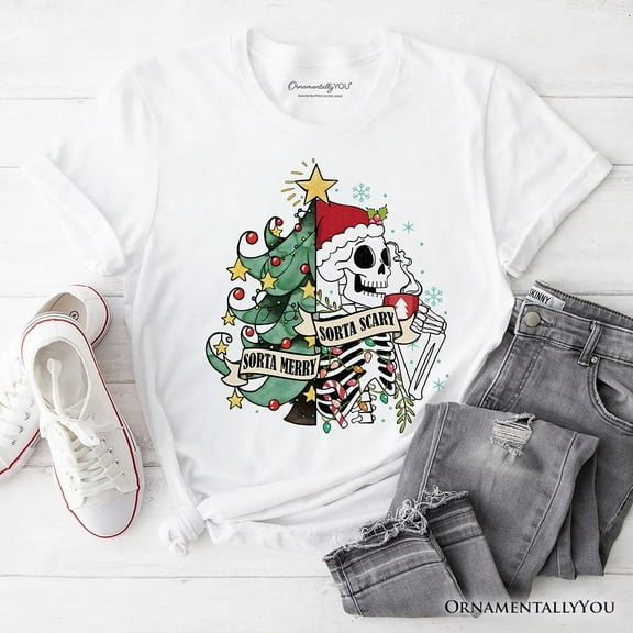 Sorta Merry Christmas Skeleton, Sarcastic Holiday Tee