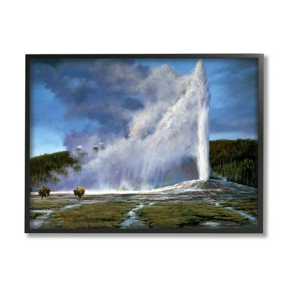 Stupell Industries Old Faithful Geyser Landscape Landscape Photography Black Framed Art Print Wall Art