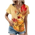 thumbnail image 2 of ALLLIST V-Neck Womens Tops Clearance Under $5 Orange Short Sleeve Floral T-Shirts Casual Button Ladies Tops and Blouses, 2 of 5
