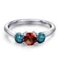 thumbnail image 3 of Gem Stone King 925 Sterling Silver Red Garnet and Blue Diamond Engagement Ring for Women | 1.09 Cttw | Round 5MM | Gemstone January Birthstone | Size 7, 3 of 6