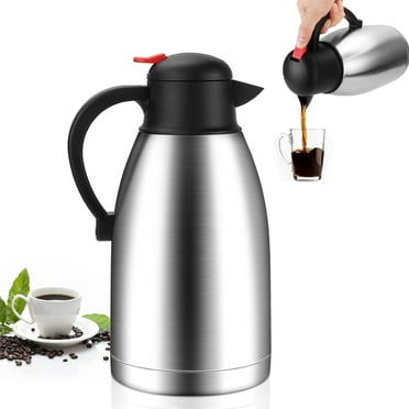 DERCLIVE Thermal Coffee Carafe 68oz Double Wall Vacuum Coffee Thermos Stainless Steel Insulated Airpot Thermal Pot Flask Water Beverage Dispenser 12 Hour Heat Retention/24 Hour Cold Retention