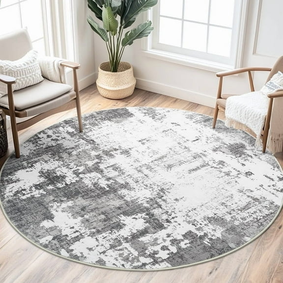 Area Rug Living Room Rugs,Round Washable Abstract Modern Soft Stain Resistant Indoor Floor Non Slip Accent Carpet for Bedroom Nursery Playroom Dining Room Office Dorm Home House,Grey