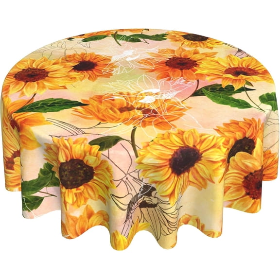 Round Sunflower Tablecloth Orange Flower Table Cloth Fall 60 Inch Table Cover for Round Tables Sunflower Table Cloth for Kitchen Dining Room