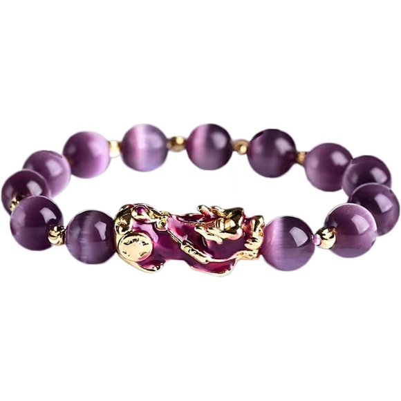 PinesC Bracelet Porte-Bonheur Pixiu Générique, Bracelet Amulette Feng Shui Perles Mantra Prospérité avec Bracelet Pi Xiu/Pi Yao Attractif Chanceux et Riche - Violet