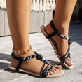 thumbnail image 3 of Bohemian Sandals for Women Classic Beaded T-Strap Slip on Slingback Flat Shoes Open Toe Antislip Lightweight Summer Beach Vacation Dress Shoes Black Size 6.5, 3 of 7