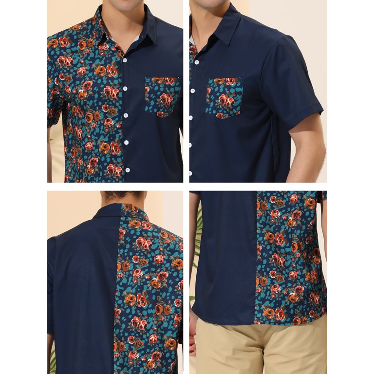 Lars Amadeus Men's Hawaiian Shirt Short Sleeves Summer Patchwork