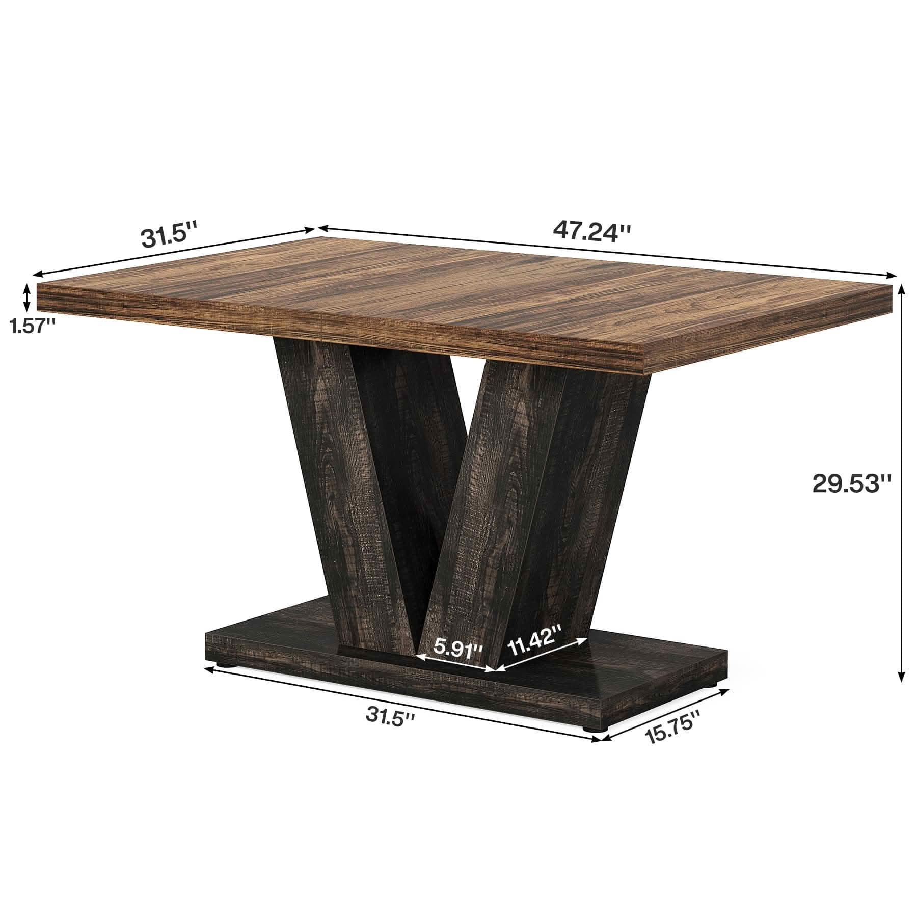 MAYEERTY 47 Inch Farmhouse Black Brown Dining Table, Heavy Duty Pedestal Kitchen Table Seats 4-6 for Home Café