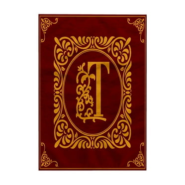3dRose, Beautiful ornamental burgundy, yellow monogram. High initial T, 15x22 Hand Towel