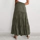 thumbnail image 5 of Falda larga Prolriy de verano para mujer, elástica, de cintura alta, estilo bohemio, informal, con cordón, estilo A, verde militar, talla XL, 5 of 8