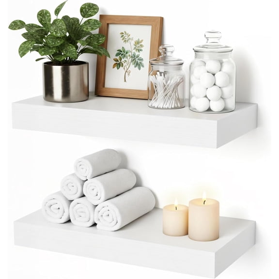 12 Inch Floating Shelves White Set of 2,Wall Mounted Small Shelf for Decor