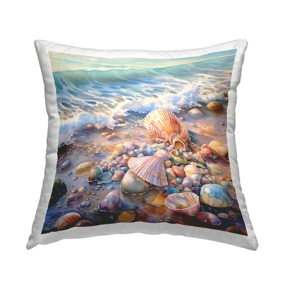 Stupell Industries Shells with Beach Waves Decorative Printed Throw Pillow, 18 x 18