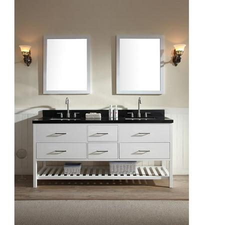 Absolute Black Granite Countertops - ARIEL SHAKESPEARE 73 IN. DOUBLE SINK VANITY SET WITH ABSOLUTE BLACK GRANITE COUNTERTOP IN WHITE