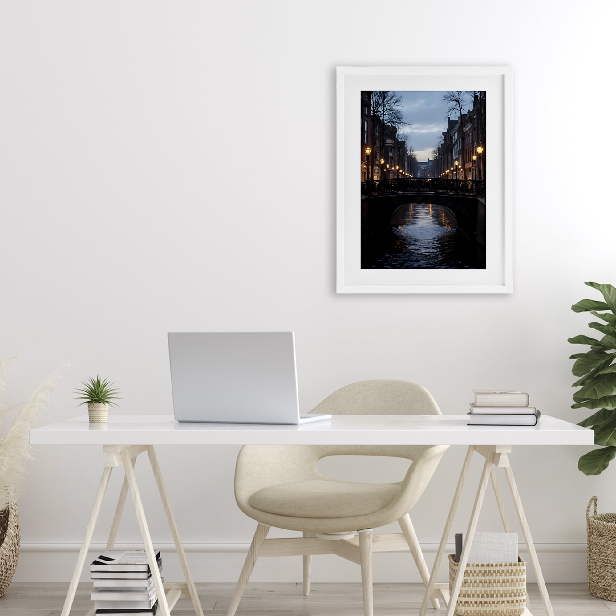 Stupell Industries Lantern Light over Quiet Canal White Framed Print Under Glass, design by Creative Studio