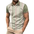 thumbnail image 2 of SGFCWSX Mens Short Sleeve Polo Shirt, Men Classic Button Collar Comfortable Striped Casual Golf Shirts Army Green Size S, 2 of 5
