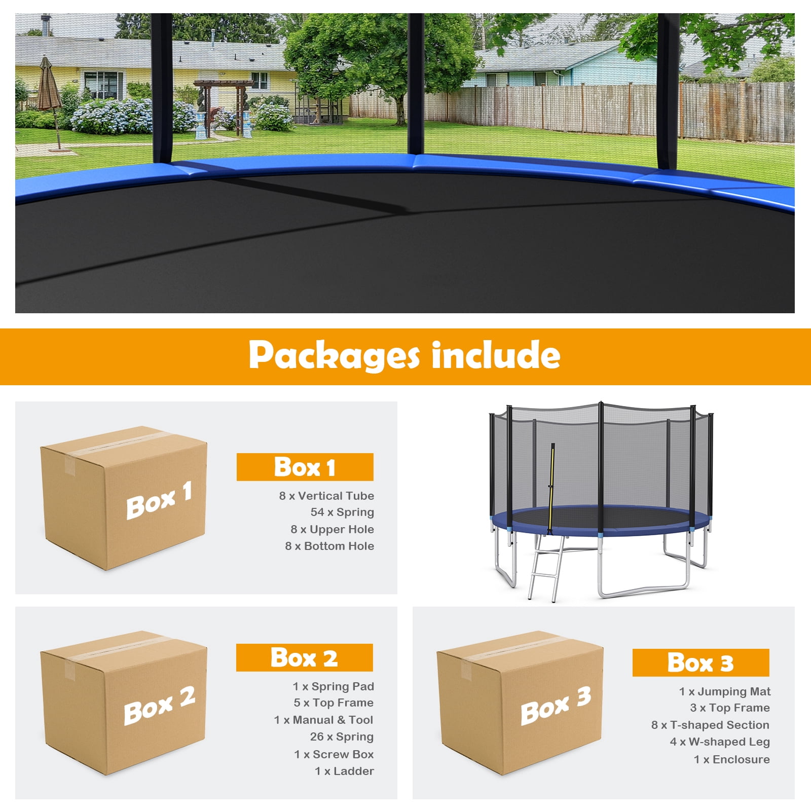 Patiojoy 14ft Trampoline with Safety Enclosure Net & Spring Pad Jumping Mat