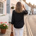 thumbnail image 7 of Domzest Womens Polka Dot Shirt Long Sleeve Button Down Shirts Loose Fit Lightweight Business Dressy Casual Blouse Black XL, 7 of 7