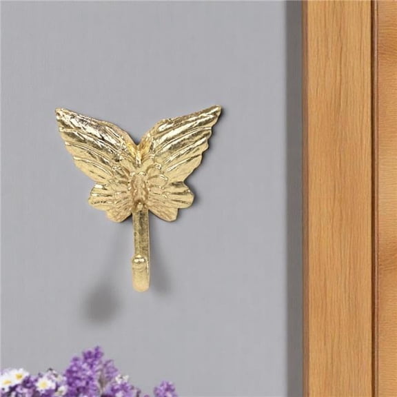 HomeRoots 612076 5 in. Gold Cast Iron Butterfly Wall Hook