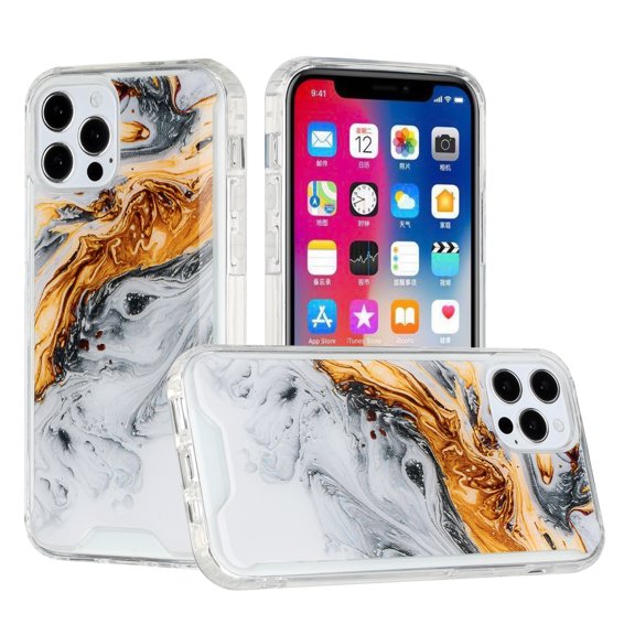 For Iphone 12 Iphone 12 Pro Open Camera Hole Vogue Epoxy Glitter Hybrid Case Cover - Marble C