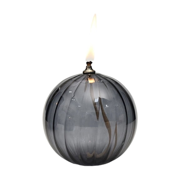 Striped Round Glass Oil Lamp, Modern Minimalist Home Tabletop Candlestick for Smokefree Décor, Unique Decorative Centerpiece Gift