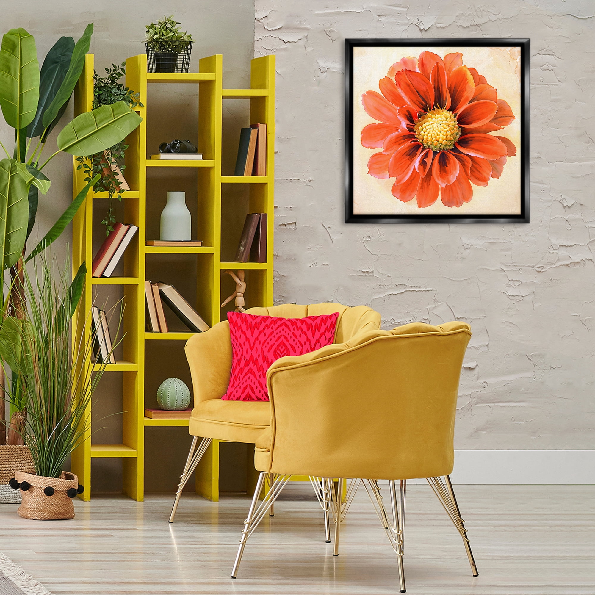 Stupell Industries Orange Dahlia Bloom Plants & Flowers Painting Black Floater Framed Canvas Art Print Wall Art, 25 x 25