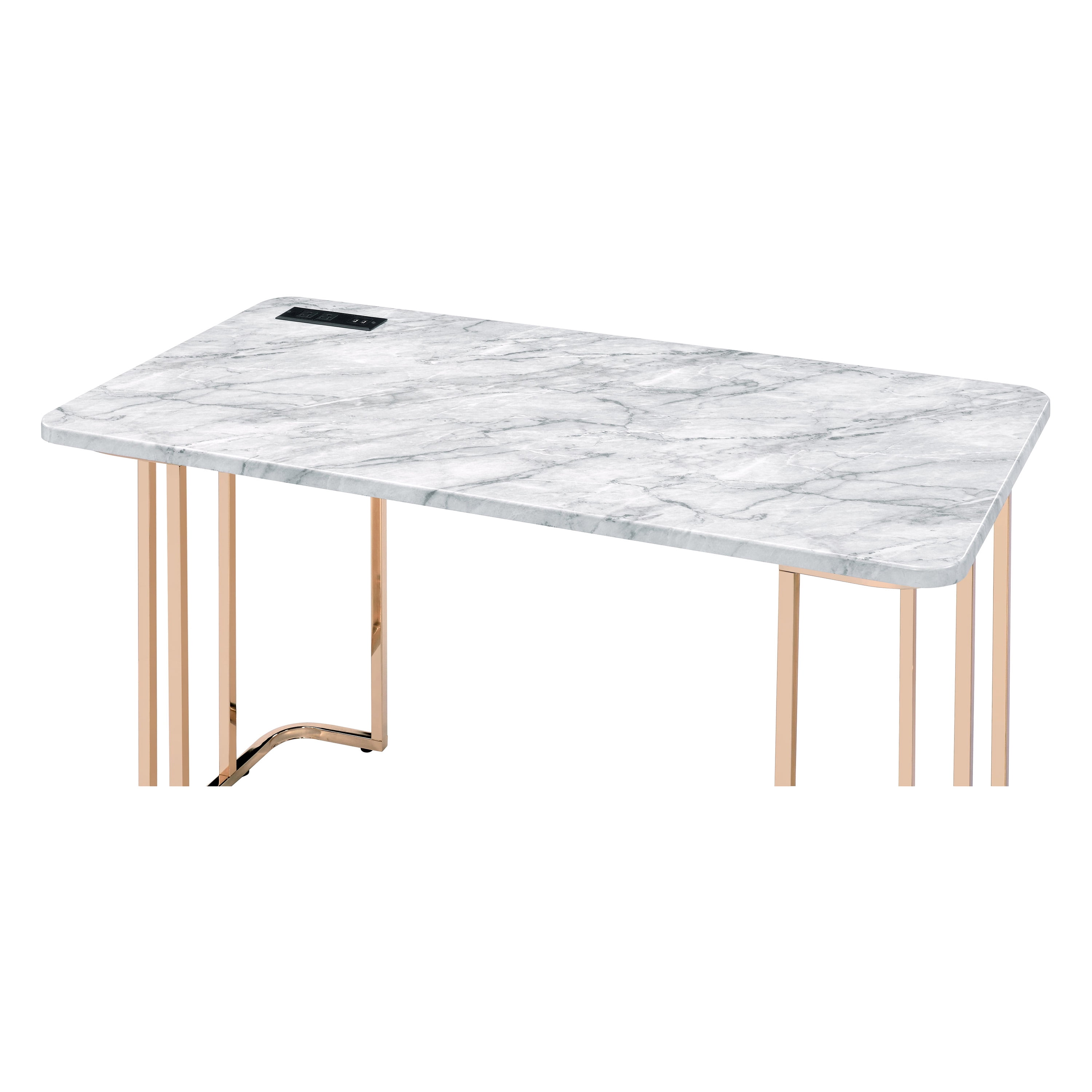 Furniture of America Vagarra Writing Desk with USB, White and Gold