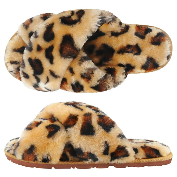 Women's Fuzzy Slippers Cross Band Memory Foam House Slippers Open Toe