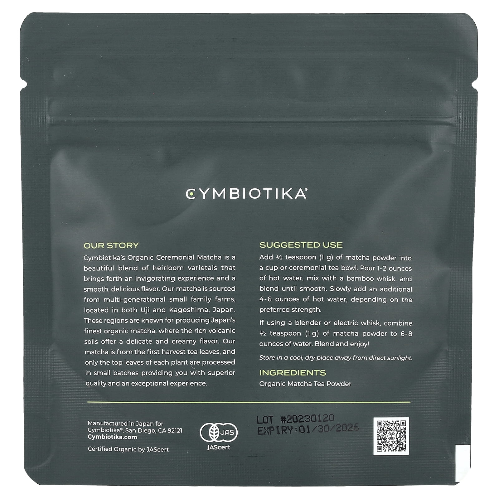 Cymbiotika Organic Matcha, 1.06 oz (30 g)