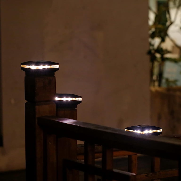 Solar-Powered Black Cap Light For 6x6 Posts - White LED, Dusk-to-Dawn, Outdoor Garden Light
