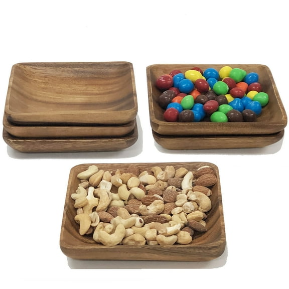 Woodard & Charles Acacia Wood 6" Individual Square Serving Trays, Set of 6