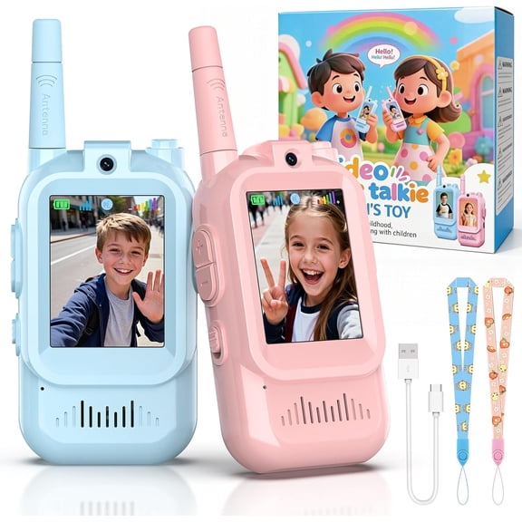 2 Pack Rechargeable Video Walkie Talkies for Kids, Long Range Two Way Radio with HD Camera & LCD Screen, Voice Changer Toy Gift for Boys Girls Camping